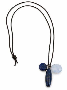 Chan Luu Blue Stone Leather Cord Necklace Lapis Chalcedony Signed Adjustable